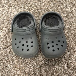 CROCS Gray Slippers with Fleece Lining